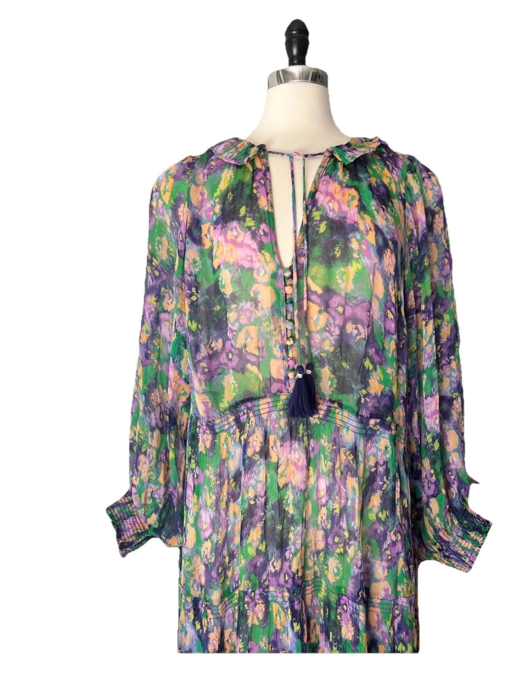 Anthropologie Marais Green and Purple Floral Tiered Maxi Dress size XL - Picture 4 of 15